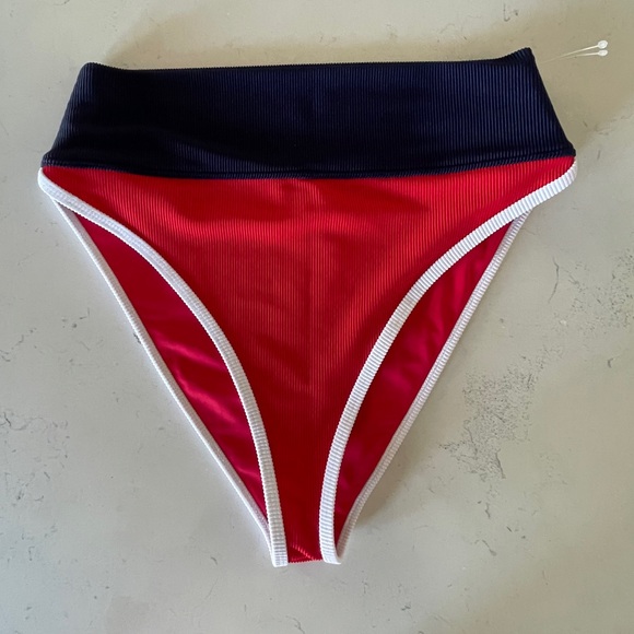 Beach Riot Emmy High-Waist Bikini Bottom Red Americana Colorblock - Picture 11 of 13